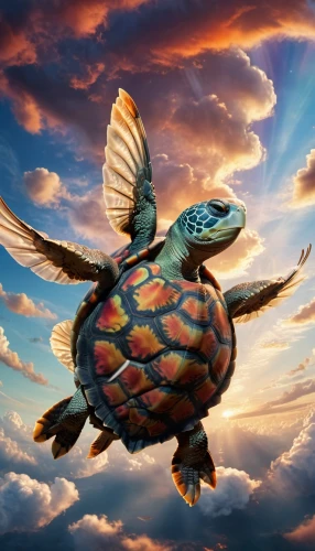 terrapin,sky butterfly,mandarinfish,anomalocaris,flying seed,artabazus,tortuga,land turtle,vuelo,water turtle,flying insect,rainbowfish,turtletaub,turtle,bird in the sky,flying seeds,kukulkan,zygodactyl,fantasy animal,aguiluz,Photography,General,Cinematic