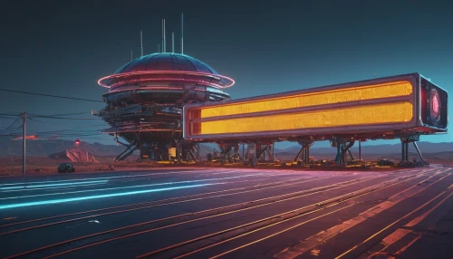 retro diner,light trails,futuristic landscape,futuristic art museum,futuristic architecture,light trail,electric tower,drive in restaurant,electric gas station,spaceport,longexposure,jetsons,cybertown,long exposure,superhighways,cyberport,superstations,tron,long exposure light,space port,Photography,General,Sci-Fi