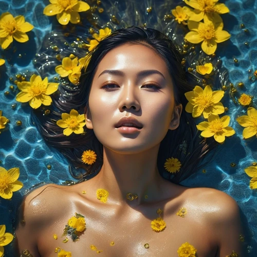 water lotus,under the water,yellow daisies,yellow petals,in water,lotus,asian woman,flower water,water flowers,golden flowers,xiaoli,yellow skin,photoshoot with water,water flower,yellow background,siren,lei,underwater background,yellow petal,vietnamese,Photography,General,Sci-Fi