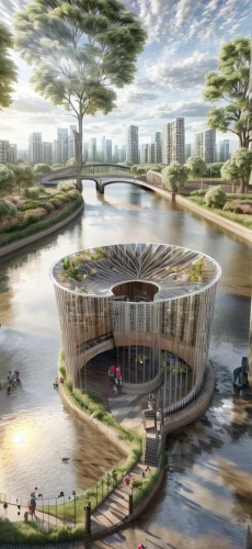 artificial islands,punggol,floating islands,amazonica,floating island,ecotopia,seasteading,ecovillages,cyberjaya,buangan,hangzhou,heart of love river in kaohsiung,ecovillage,cube stilt houses,zhangzhou,arcology,ecological sustainable development,kallang,3d rendering,zorlu