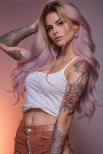 tattoo girl,jeffree,tats,rafaela,bella rosa,pink hair,violeta,purple background,mauve,kadee,transadelaide,zhawn,pink background,violetta,tati,tattoos,tatuus,anabel,with tattoo,light purple,Photography,General,Realistic