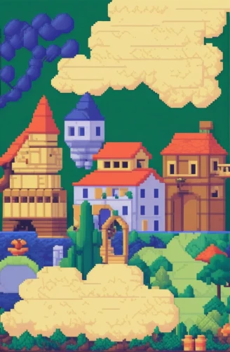 meteora,pixel art,castlevania,mushroom island,kanto,skyscraper town,knight's castle,knight village,bird kingdom,aurora village,mineko,popeye village,fantasy city,fez,medieval town,medieval castle,castle keep,paisaje,castle,mountain world,Unique,Pixel,Pixel 01