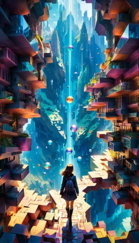 cybercity,kaleidoscape,fantasy city,cyberworld,transistor,cityscape,cubes,cubic,descent,cybertown,games of light,metropolis,wonderlands,principality,colorful city,realm,exploration,aqua,chasm,cyberia,Unique,3D,Low Poly