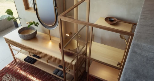 highboard,wooden shelf,anastassiades,walk-in closet,storage cabinet,shelving,wooden stair railing,sideboard,armoire,bookcase,bamboo frame,garderobe,writing desk,wooden ladder,tv cabinet,wood mirror,bookstand,dish storage,hallway space,bookcases,Photography,General,Realistic