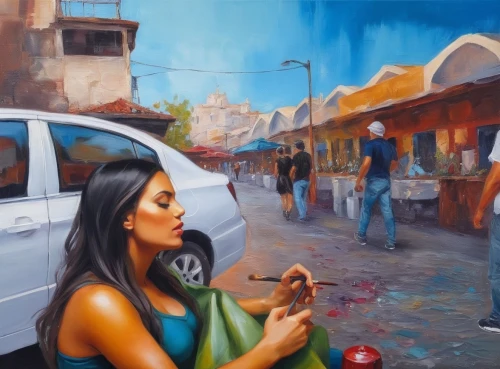 welin,mexican painter,donsky,oil painting on canvas,pintor,girl making selfie,woman playing,woman with ice-cream,adnate,oil painting,woman holding a smartphone,girl and car,girl washes the car,woman at cafe,mostovoy,woman sitting,jagannathan,pintura,woman holding pie,vietnamese woman,Illustration,Paper based,Paper Based 04