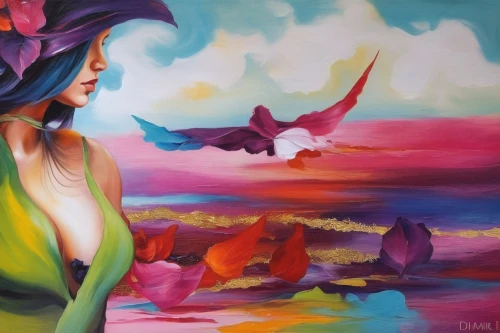 vibrantly,welin,colibri,colorful background,vibrancy,couleurs,toucouleur,colorful birds,coloristic,art painting,passion butterfly,oil painting on canvas,dmitriev,peintre,jeanneney,dream art,bird of paradise,birds of paradise,peinture,fantasy art,Illustration,Paper based,Paper Based 04