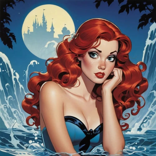 ariel,little mermaid,madelyne,atlantica,satine,valentine day's pin up,pin ups,pin up girl,palmiotti,disneyfied,the sea maid,valentine pin up,amphitrite,pin-up girl,retro pin up girl,chastain,teela,mera,retro pin up girls,the blonde in the river,Illustration,American Style,American Style 05