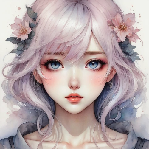 nanami,camellia,kommuna,fantasy portrait,flower crown,girl portrait,gardenias,mystical portrait of a girl,kanke,lumi,soft pastel,flower fairy,nadeshiko,flora,sakura blossom,rose quartz,sakamaki,violet head elf,soft pink,chiaki,Illustration,Abstract Fantasy,Abstract Fantasy 14