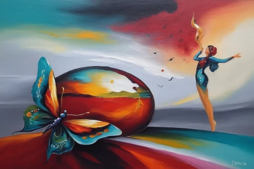 glass painting,dali,abstract painting,abstract artwork,surrealism,oil painting on canvas,abstract cartoon art,sunbirds,dubbeldam,bird of paradise,figments,vibrantly,art painting,surrealist,dream art,juggling,equilibria,surrealists,imaginacion,whirling,Illustration,Paper based,Paper Based 04