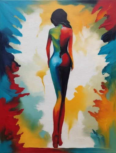 neon body painting,oil painting on canvas,woman silhouette,bodypainting,art painting,woman walking,toucouleur,vibrantly,oil on canvas,oil painting,pintura,glass painting,female body,painting technique,abstract painting,italian painter,dance with canvases,body painting,girl in a long,bodypaint,Illustration,Paper based,Paper Based 04