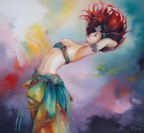 kefka,seelie,domergue,sirene,transistor,amphitrite,watercolor mermaid,harmonix,ariel,celldweller,viveros,triss,fantasy art,nereids,bodypainting,firebird,plumes,bellydance,fire dancer,merfolk,Illustration,Paper based,Paper Based 04