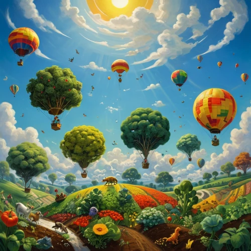 colorful balloons,balloon trip,mushroom landscape,balloons flying,flying seeds,ballooning,balloon fiesta,balloonists,kites balloons,world digital painting,balloonist,balloons,balloon and wine festival,balloon,vegetables landscape,kaleidoscape,fantasy landscape,children's background,ecotopia,landscape background,Art,Classical Oil Painting,Classical Oil Painting 15