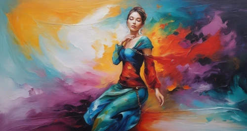 oil painting on canvas,art painting,jeanneney,oil painting,pintura,coomber,peinture,abstract painting,vibrantly,dmitriev,italian painter,bodypainting,dussel,toucouleur,etty,vibrancy,dream art,girl in a long dress,peintre,mystical portrait of a girl,Illustration,Paper based,Paper Based 04