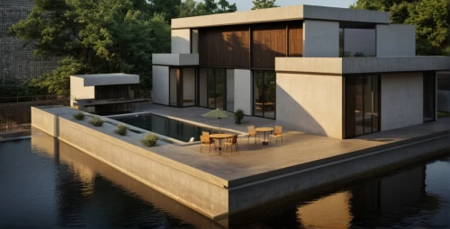 house by the water,modern house,house with lake,modern architecture,dunes house,cubic house,pool house,cube stilt houses,3d rendering,corten steel,cantilevered,kundig,houseboat,cube house,amanresorts,contemporary,renders,cantilevers,house shape,residential house