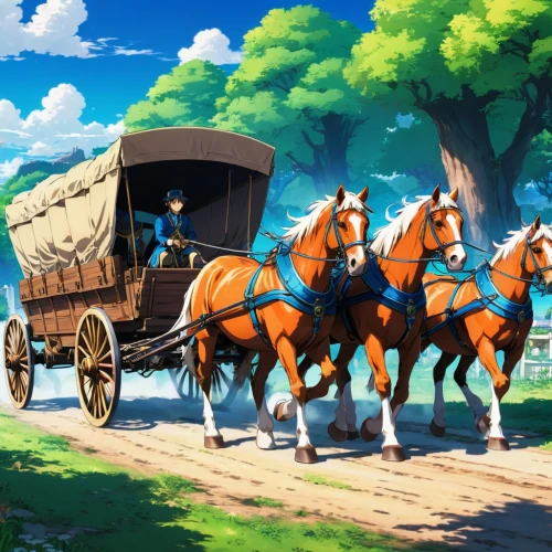 wooden carriage,wooden wagon,stagecoaches,wagonways,clydesdales,stagecoach,oxcarts,horse-drawn vehicle,wagonmaster,old wagon train,wagonlit,wagonway,wagonload,straw carts,horse drawn,covered wagon,horse-drawn carriage,horse and cart,wagonloads,waggons,Illustration,Japanese style,Japanese Style 03