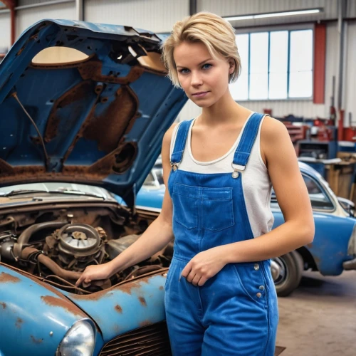 girl in overalls,simca,brakewoman,auto repair,girl and car,car repair,vw model,mechanic,auto repair shop,dkw,car mechanic,auto union,carburetion,mercedes 180,autoworker,karmann,zastava,overalls,carburetted,berlina,Photography,General,Realistic