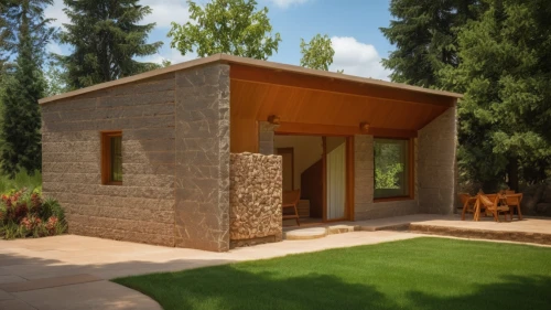 inverted cottage,3d rendering,corten steel,outbuilding,clay house,timber house,small cabin,cooling house,summer house,summerhouse,log cabin,garden shed,pool house,casita,cubic house,straw bale,mid century house,grass roof,sketchup,the water shed,Photography,General,Realistic