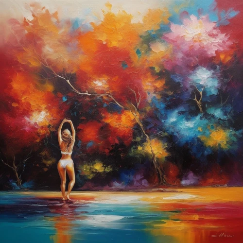 oil painting on canvas,dance with canvases,oil painting,art painting,colorful background,coomber,the festival of colors,colorful tree of life,dream art,dubbeldam,pintura,harmony of color,impressionism,painter,chudinov,oil on canvas,girl with tree,vibrancy,vibrantly,peinture,Illustration,Paper based,Paper Based 04