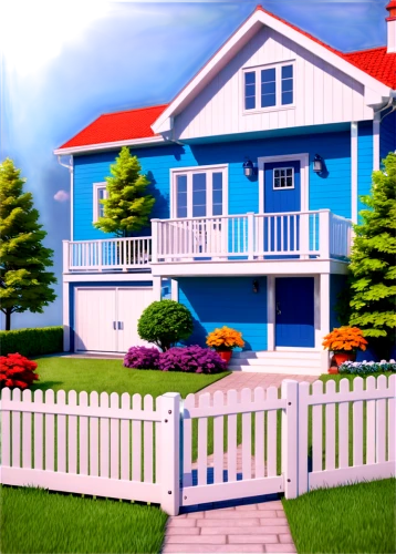 house painting,houses clipart,white picket fence,summer cottage,new england style house,home landscape,3d rendering,seaside country,model house,dreamhouse,cottage,residential house,two story house,holiday villa,bungalow,bungalows,seaside resort,large home,little house,beach house,Illustration,Realistic Fantasy,Realistic Fantasy 19