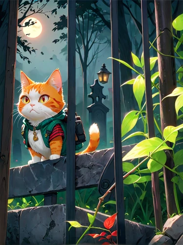 game illustration,rescue alley,jungle,stray cat,jubei,game art,alberty,alley cat,tikal,calico cat,alleycat,cattery,cat sparrow,jungly,world digital painting,leafstar,cat frame,encounter,alley,redwall,Anime,Anime,Cartoon