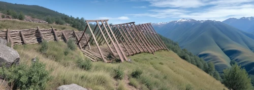 rope bridge,wooden poles,cryengine,switchbacks,virtual landscape,building valley,palisade,ravines,mountain slope,ravine,wooden track,switchback,adventure bridge,wooden construction,wooden bridge,mountainside,3d rendering,wood fence,woodhenge,mountainsides,Photography,General,Realistic