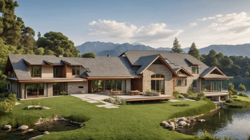 house in the mountains,house in mountains,house with lake,luxury home,beautiful home,luxury property,house by the water,chalet,dreamhouse,grass roof,log home,country estate,forest house,home landscape,3d rendering,roof landscape,holiday villa,pool house,crib,floating huts,Photography,General,Realistic
