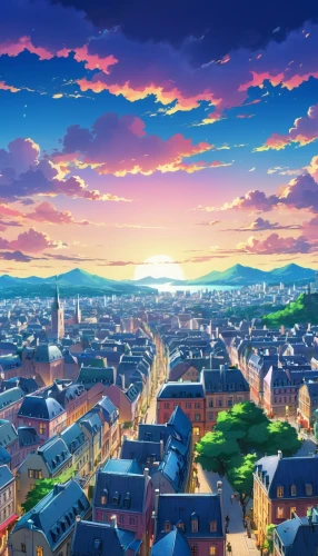 french digital background,nouaimi,colorful city,windows wallpaper,dusk background,the city of mozart,aquarion,nodame,machico,prefecture,rouran,background images,scenically,repede,ichigaya,cityview,violet evergarden,landscape background,anjou,colmar city,Illustration,Japanese style,Japanese Style 03