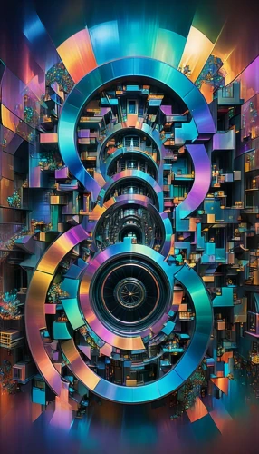 kaleidoscape,fractal environment,colorful spiral,spiral background,panopticon,spatializer,stereographic,labyrinths,computer art,spiral,kaleidoscope,hypermodern,generative,fractal lights,vortex,fragmentation,background abstract,wavevector,labyrinthine,fractalius,Unique,3D,Modern Sculpture