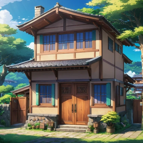 wooden house,teahouse,ryokan,violet evergarden,kazoku,honmaru,ryokans,yamashiro,traditional house,small house,ghibli,dreamhouse,kumashiro,studio ghibli,beautiful home,japanese shrine,little house,ancient house,japanese background,nakashima,Illustration,Japanese style,Japanese Style 03