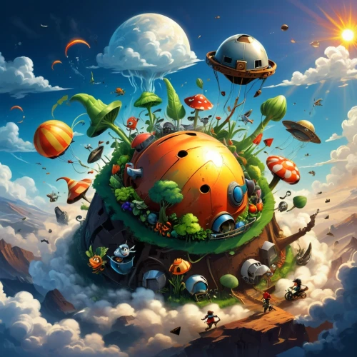 little planet,mushroom landscape,locoroco,alien planet,mushroom island,alien world,globular,little world,small planet,cartoon video game background,planetoid,rayman,badland,terraformed,pikmin,fairy world,game illustration,zoombinis,popcap,children's background,Unique,Design,Logo Design