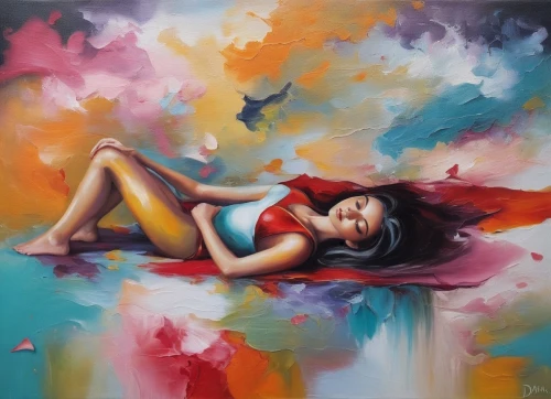 oil painting on canvas,dream art,girl lying on the grass,pintura,art painting,woman laying down,bunel,relaxed young girl,recline,welin,jeanneney,dreamscapes,woman on bed,oil painting,peintre,liberto,woman thinking,girl in a long,languid,caple,Illustration,Paper based,Paper Based 04