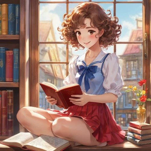 bookworm,girl studying,bibliophile,little girl reading,reading,kumiko,librarian,minako,chihiro,tea and books,read a book,coffee and books,bookish,bookworms,mineko,study,open book,tutor,books,bookstore,Illustration,Japanese style,Japanese Style 19