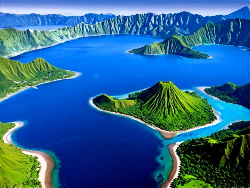 kei islands,french polynesia,padar,java island,labuanbajo,moorea,tahiti,polynesia,palawan,raja ampat,islands,rinjani,tianchi,changbai,marquesas,an island far away landscape,changbai mountain,pinatubo,napali coast,caldera,Illustration,Children,Children 03