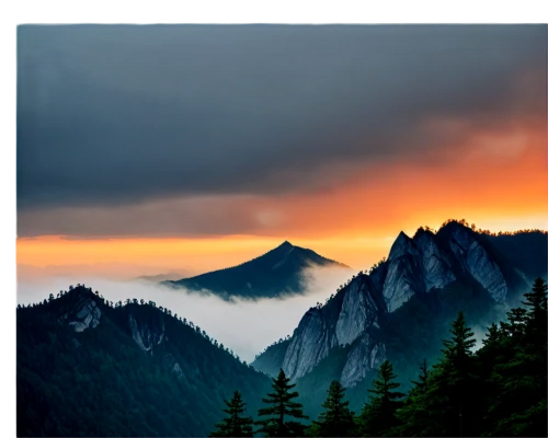 mountain sunrise,landscape background,mountain landscape,dusk background,mountain scene,skykomish,foggy mountain,mountainous landscape,foggy landscape,alpine landscape,skamania,mountains,alpine sunset,world digital painting,digital painting,fire mountain,mountain slope,mountain,moutains,cascade mountains,Illustration,Japanese style,Japanese Style 17