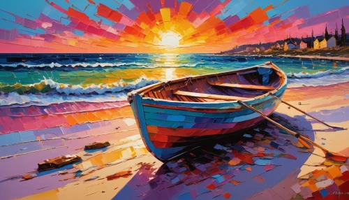 boat landscape,fishing boats,boat on sea,fishing boat,old wooden boat at sunrise,small boats on sea,dmitriev,oil painting on canvas,row boat,wooden boats,dories,sea landscape,sailing boat,wooden boat,water boat,boats,boat,sail boat,beach landscape,oil painting,Conceptual Art,Oil color,Oil Color 07