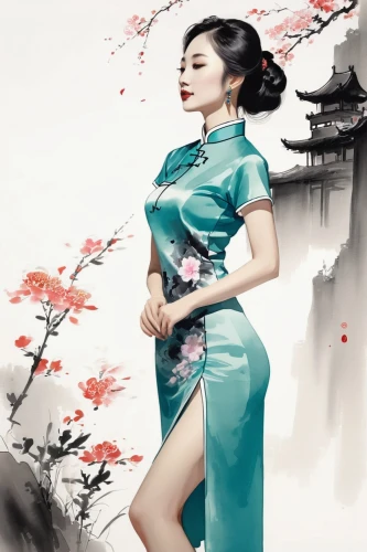 cheongsam,geisha girl,geisha,oriental girl,oriental princess,japanese woman,xiaofei,oriental painting,diaochan,qipao,asian woman,oriental,hanfu,plum blossom,daiyu,yifei,plum blossoms,hanbok,wuxia,geishas,Illustration,Japanese style,Japanese Style 09