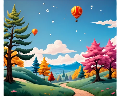 landscape background,cartoon forest,balloon trip,background vector,fall landscape,autumn background,forest landscape,forest background,balloonist,autumn landscape,balloonists,paisaje,colorful balloons,autumn forest,mushroom landscape,ballooning,game illustration,coniferous forest,autumn icon,mountain scene,Conceptual Art,Oil color,Oil Color 02