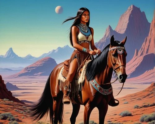 barsoom,winnetou,buckskins,buckskin,horsewoman,cherokee,sacagawea,comanche,navaho,mcquarrie,pocahontas,navajo,nighthorse,cochise,horseback,hinemoa,centaurs,horse herder,shoshoni,epona,Conceptual Art,Sci-Fi,Sci-Fi 20