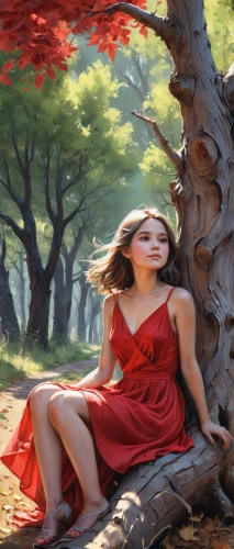 girl with tree,man in red dress,autumn background,red tree,red riding hood,fantasy picture,girl in red dress,girl lying on the grass,landscape red,world digital painting,little red riding hood,red tunic,red background,fantasy art,creative background,lady in red,arrietty,landscape background,girl in the garden,the girl next to the tree,Conceptual Art,Fantasy,Fantasy 03