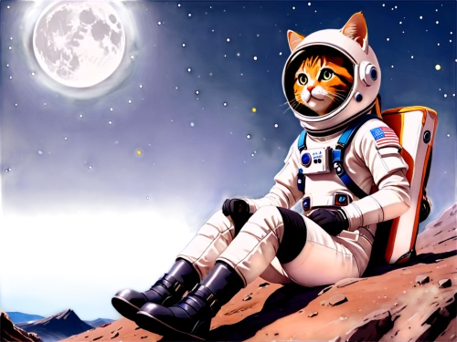 moonan,moon rover,starfox,astronautic,extravehicular,kittinger,astronautical,outfox,foxtrax,moonwalked,taikonaut,spacesuit,astronaut,astronautics,moondogs,foxman,vulpes,space suit,spacefill,cuecat,Illustration,Japanese style,Japanese Style 03