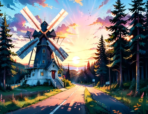 windmill,windmills,wind mill,the windmills,old windmill,wind mills,dutch windmill,historic windmill,countryside,summer evening,landscape background,springtime background,autumn background,moulin,rural landscape,windpump,country road,autumn scenery,home landscape,oktoberfest background,Anime,Anime,Traditional
