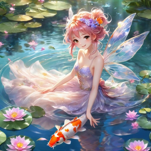 mermaid background,water nymph,flower fairy,fairy,fairie,garden fairy,fairy galaxy,lily water,underwater background,fairy world,little girl fairy,fae,faerie,nami,rosa 'the fairy,kupala,fairies,fairy queen,rosa ' the fairy,lily pond,Illustration,Japanese style,Japanese Style 02