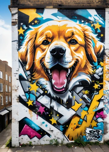 cheerful dog,st bernard,st bernard outdoor,shoreditch,welin,graffiti art,street dog,golden retriever,berner,goldens,golden retriver,muttley,honden,graff,streetart,dogue de bordeaux,strelka,hoxton,leonberg,lambeth,Conceptual Art,Graffiti Art,Graffiti Art 07