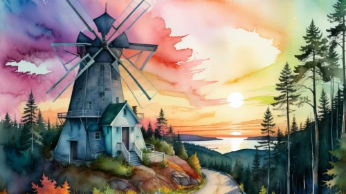 watercolor background,the windmills,fairy chimney,watercolor christmas background,windmills,windmill,watercolor shops,watercolor,oktoberfest background,fantasy landscape,watercolor painting,storybrooke,landscape background,world digital painting,watercolor arrows,watermill,fairy village,wind mill,watercolor leaves,smokehouses,Conceptual Art,Sci-Fi,Sci-Fi 24