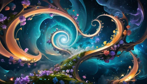 colorful spiral,spiral background,fairy galaxy,spiral nebula,fractal environment,cosmic flower,fractals art,organica,time spiral,swirling,spiral,nebula,spiral galaxy,spiral art,swirls,vortex,swirly,galaxy,flora abstract scrolls,fantasia,Conceptual Art,Sci-Fi,Sci-Fi 24