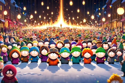 southpark,winter festival,gnome ice skating,pororo the little penguin,santarun,multitudinous,scandia gnomes,parappa,pyrogames,rayman,carol singers,overcrowd,cartman,lemmings,multituberculates,snowville,gnomes,new year balloons,crowed,star balloons,Anime,Anime,Cartoon