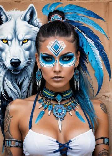 warrior woman,shamanic,native american,tribes,kitana,american indian,shamanism,shamans,tribal,female warrior,intertribal,akasha,bodypainting,aleu,shaman,maori,body painting,fantasy art,ashkali,indian headdress,Conceptual Art,Graffiti Art,Graffiti Art 07