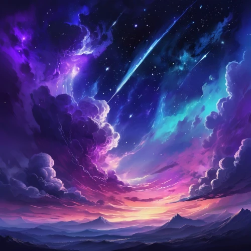 purple landscape,purple wallpaper,night sky,unicorn background,galaxy,the night sky,purple,wavelength,space art,nightsky,nebulos,fantasy landscape,galactic,meteor,beautiful wallpaper,colorful stars,meteors,comets,fairy galaxy,wall,Conceptual Art,Fantasy,Fantasy 02