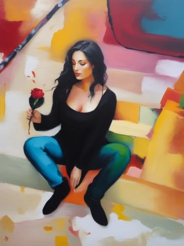 woman eating apple,woman with ice-cream,italian painter,overpainting,mexican painter,kaliopi,farrokhzad,pintura,woman playing,meticulous painting,woman holding pie,woman sitting,painting,painter,art painting,woman drinking coffee,jasinski,lachapelle,glass painting,froot,Illustration,Paper based,Paper Based 04