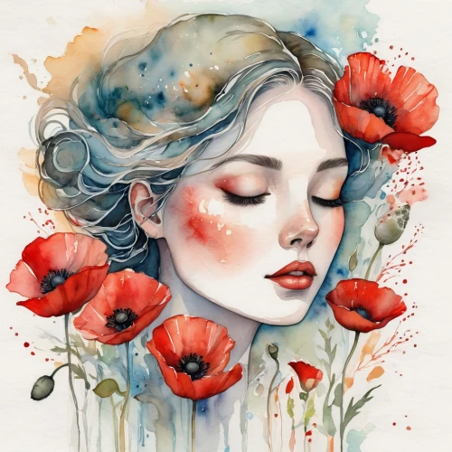 watercolor flowers,watercolor floral background,red poppies,floral poppy,poppies,watercolor pin up,watercolor flower,poppy flowers,red poppy,watercolor painting,watercolor,watercolour flowers,watercolor background,flower painting,poppy fields,watercolor women accessory,red petals,girl in flowers,field of poppies,watercolor roses,Illustration,Paper based,Paper Based 25